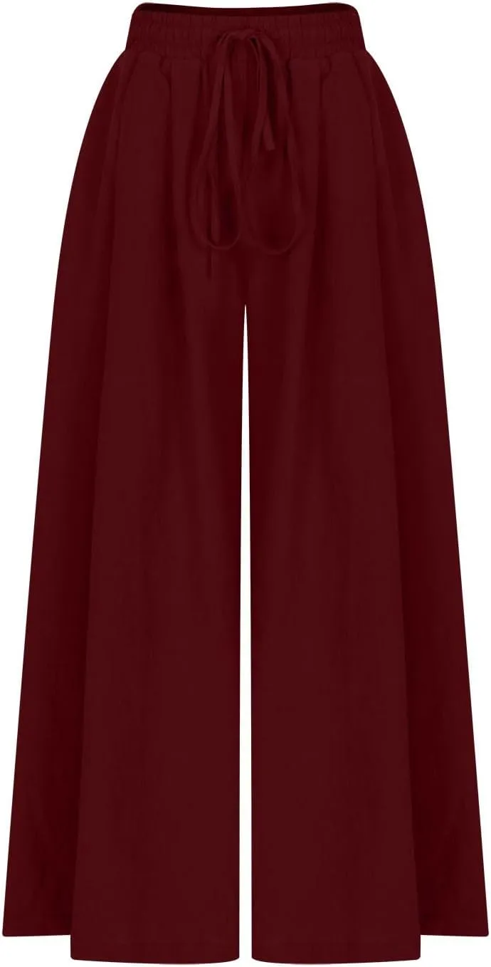 Plus Size Linen Pants for Women Wide Leg High Waist Cotton Linen Trousers, Breathable Wrinkle-Free Beach Vacation Wear