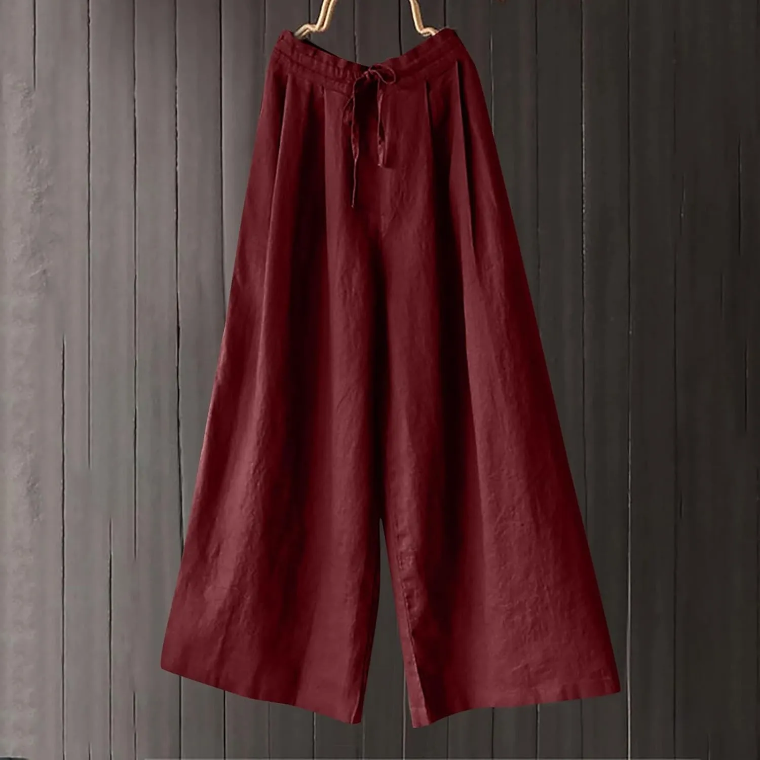 Plus Size Linen Pants for Women Wide Leg High Waist Cotton Linen Trousers, Breathable Wrinkle-Free Beach Vacation Wear