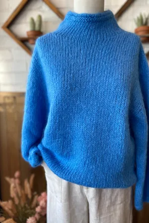 Roll Neck Mohair Wool Jumper Blue