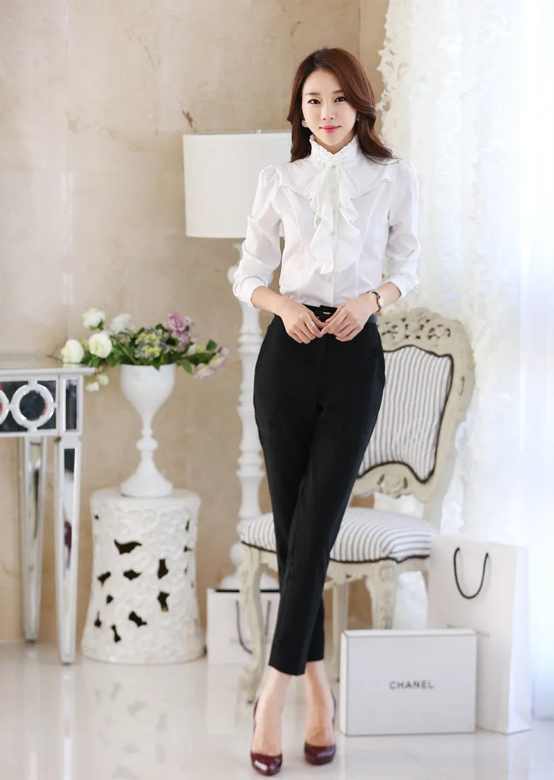 Ruffles Stand Collar Chiffon Blouse