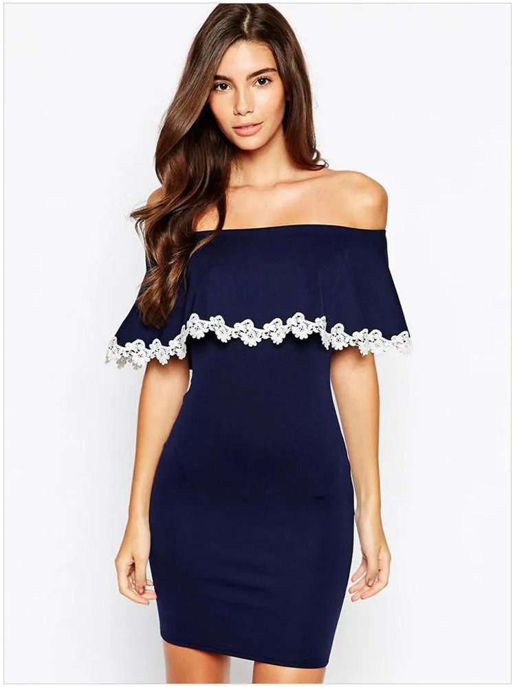 Sexy Lace Falbala Bodycon Sheath Short Dress