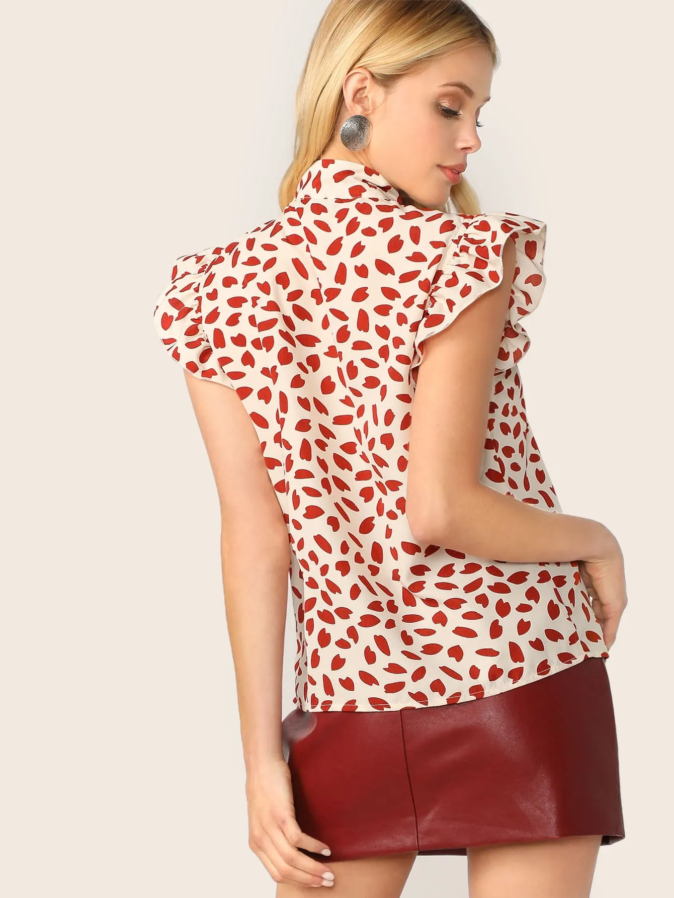 SHEIN Clasi Petal Print Pussycat Bow Top