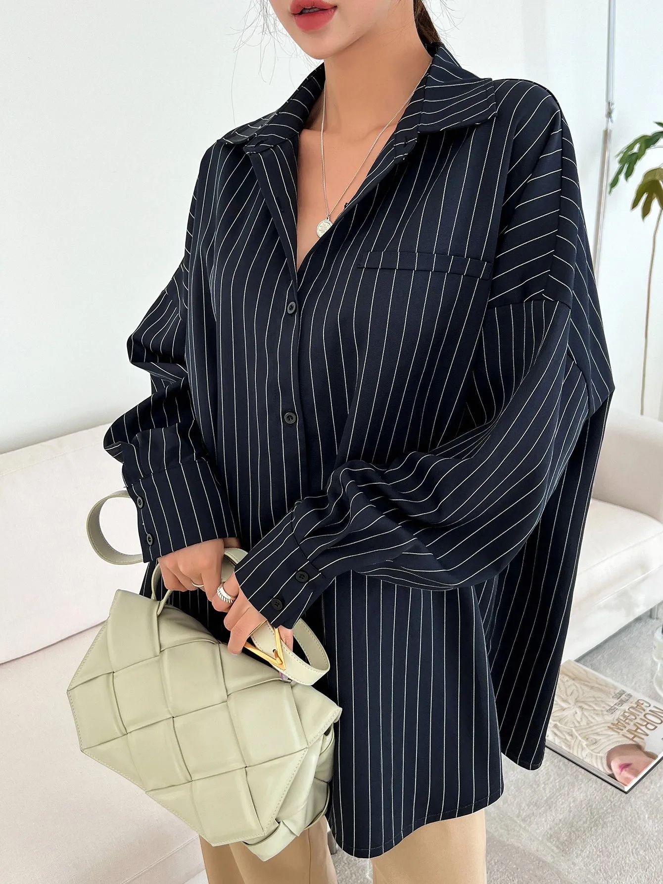 Shein DAZY Vertical Striped Drop Shoulder Oversized Shirt