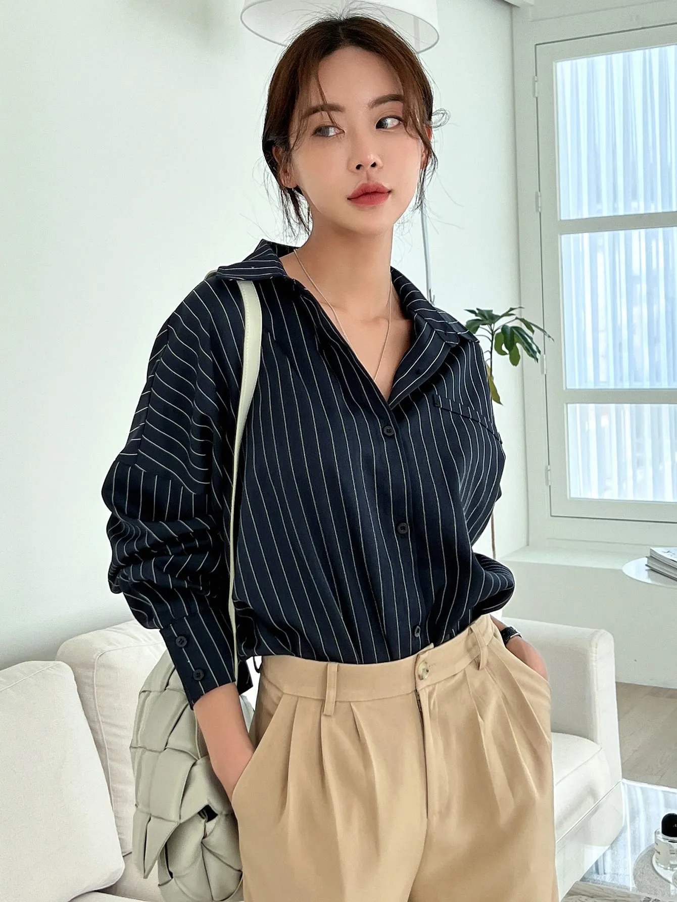 Shein DAZY Vertical Striped Drop Shoulder Oversized Shirt