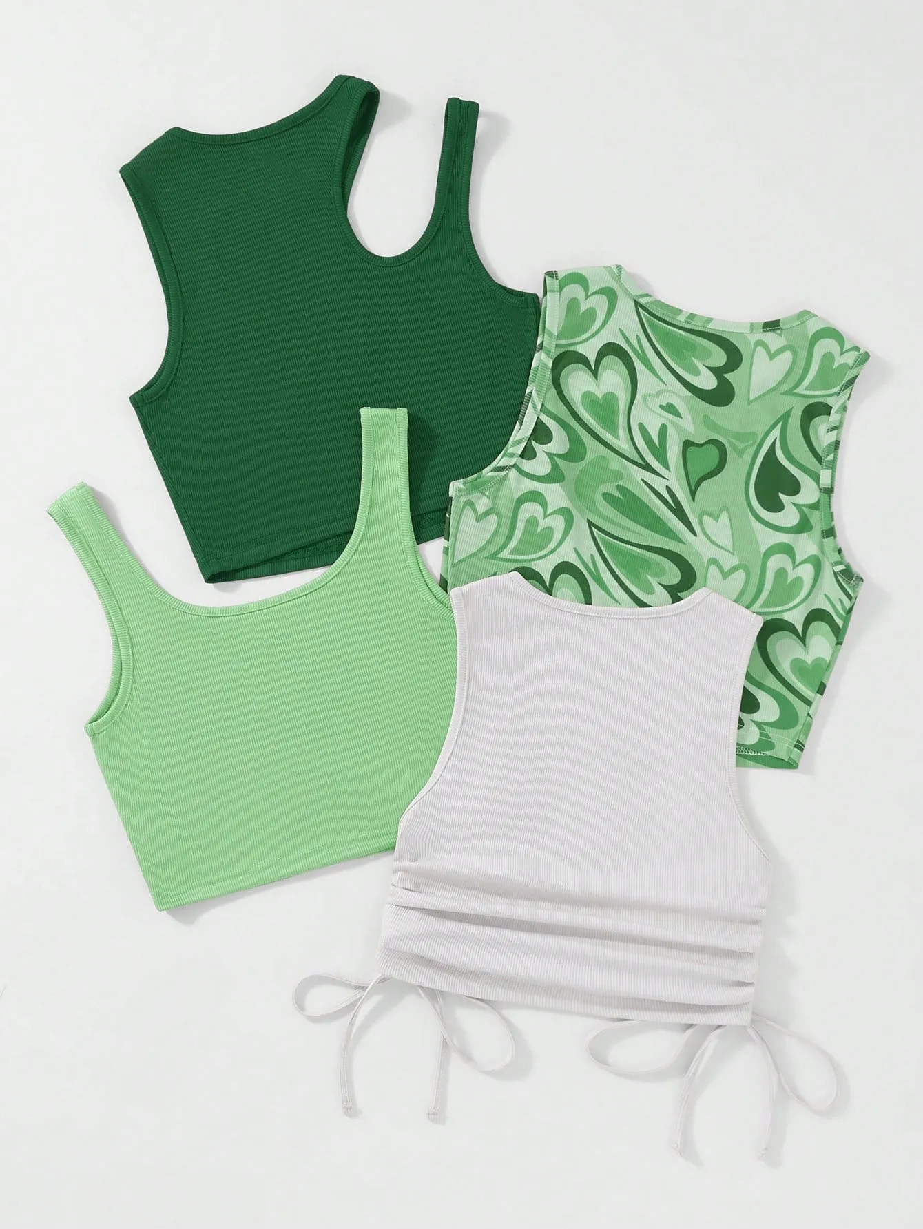 SHEIN Qutie 4pcs Heart Print Drawstring Side Tank Top