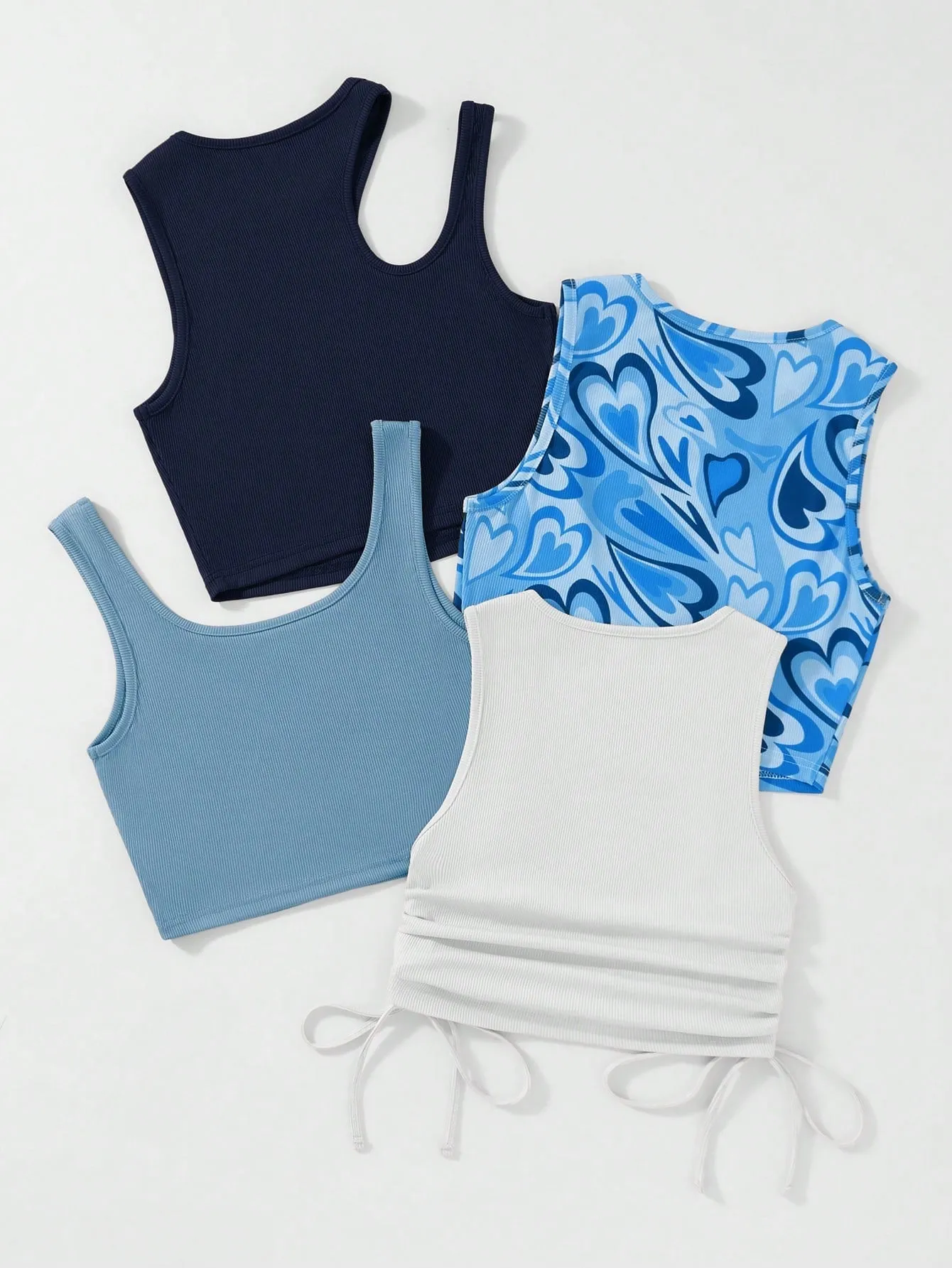 SHEIN Qutie 4pcs Heart Print Drawstring Side Tank Top