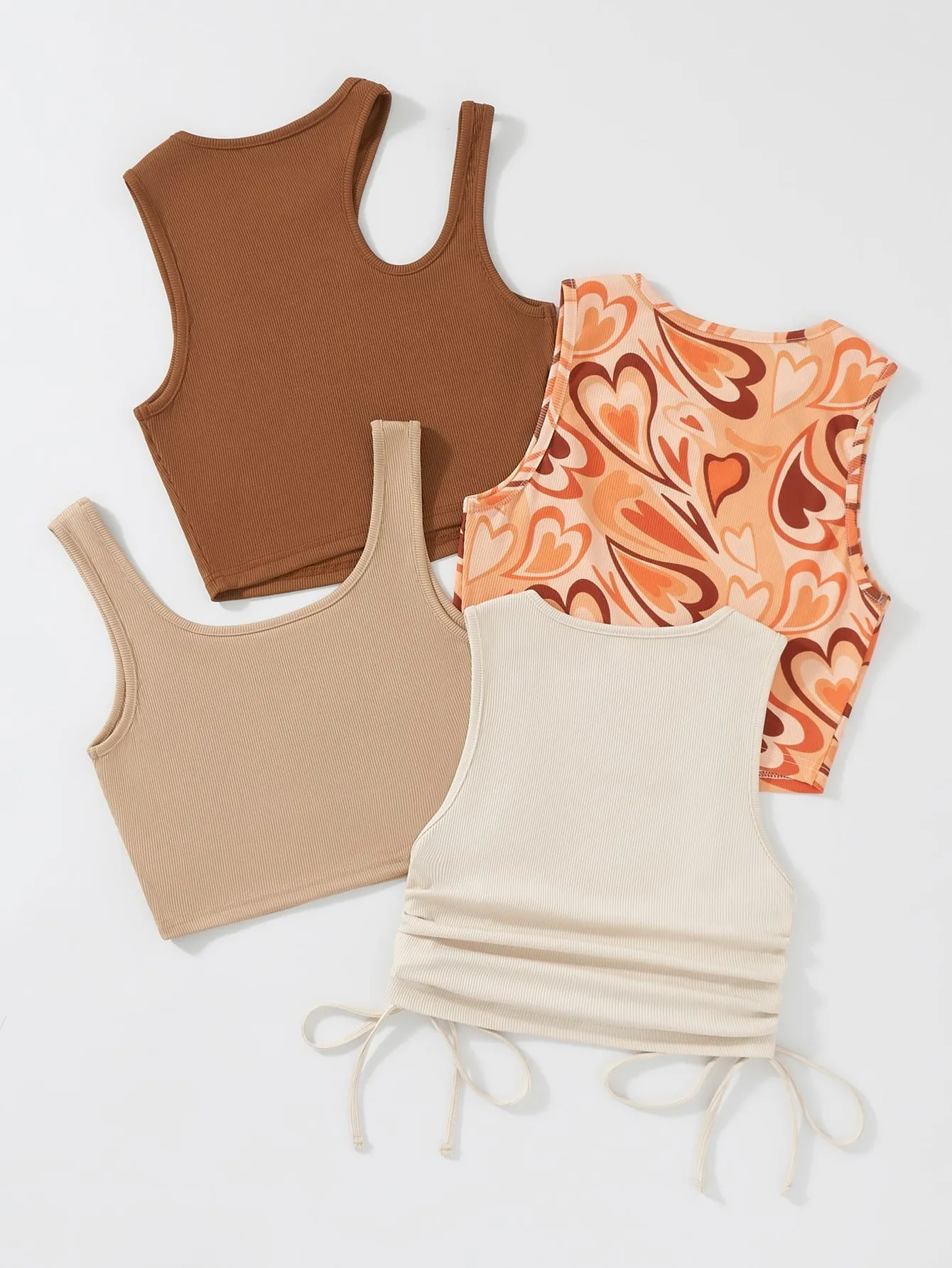 SHEIN Qutie 4pcs Heart Print Drawstring Side Tank Top