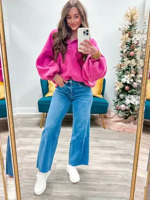 Snap Button Collared Sweater