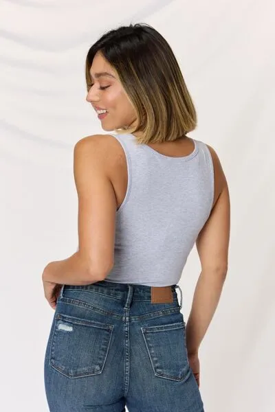 Square Neck Wide Strap Cropped Cami in Heather Grey