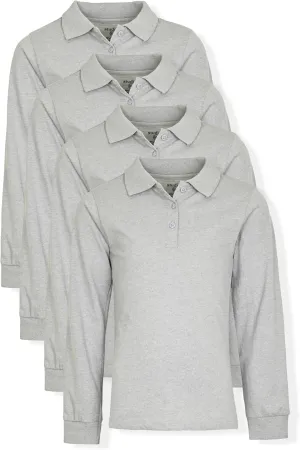 Studio 3 Girls' 4-Pack Soft Jersey Long Sleeve Polo Shirts