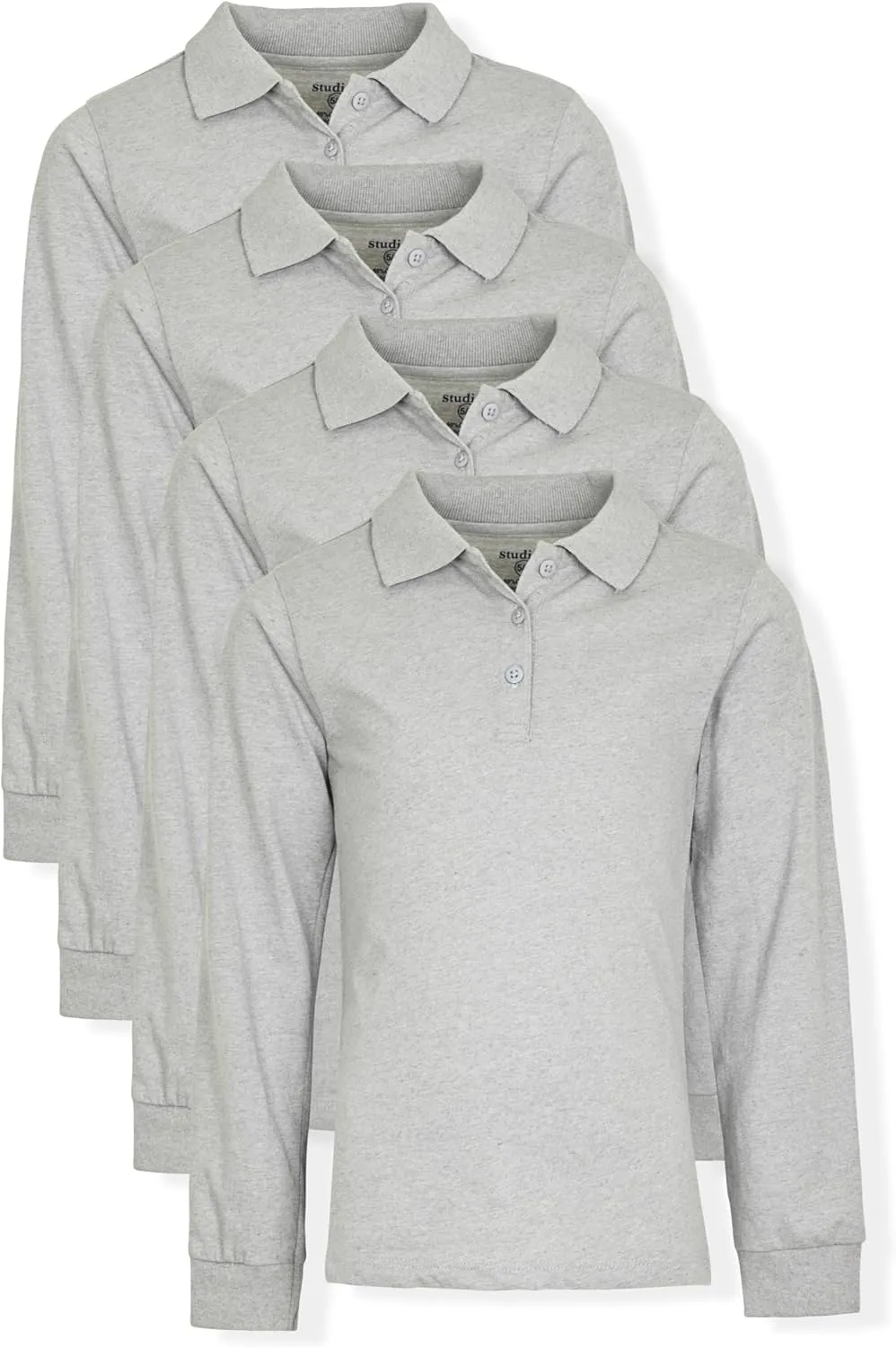 Studio 3 Girls' 4-Pack Soft Jersey Long Sleeve Polo Shirts