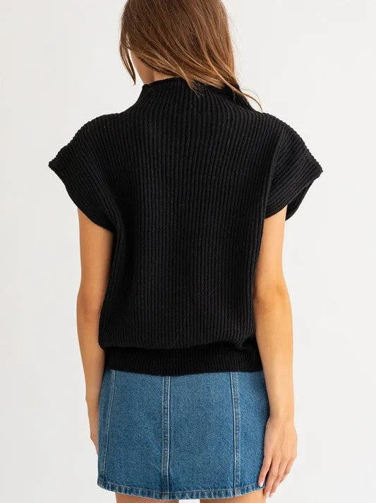 Style is a Choice Power Shoulder Oversized Sweater Vest with Turtle Neck
