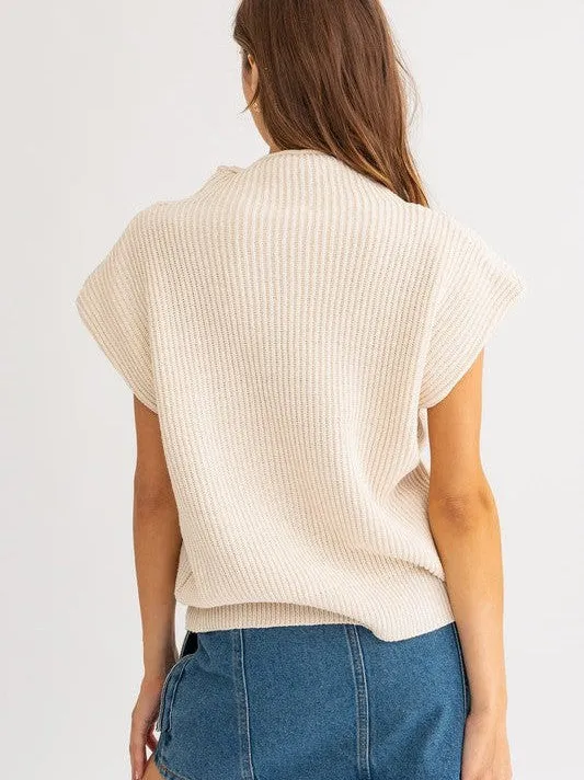 Style is a Choice Power Shoulder Oversized Sweater Vest with Turtle Neck