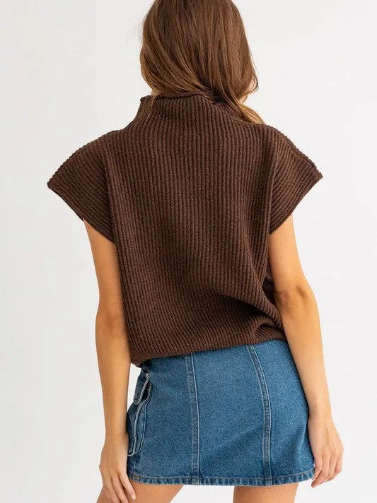 Style is a Choice Power Shoulder Oversized Sweater Vest with Turtle Neck