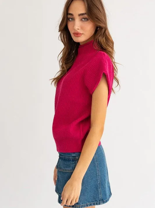 Style is a Choice Power Shoulder Oversized Sweater Vest with Turtle Neck
