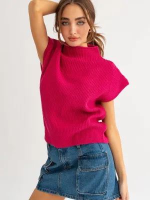 Style is a Choice Power Shoulder Oversized Sweater Vest with Turtle Neck