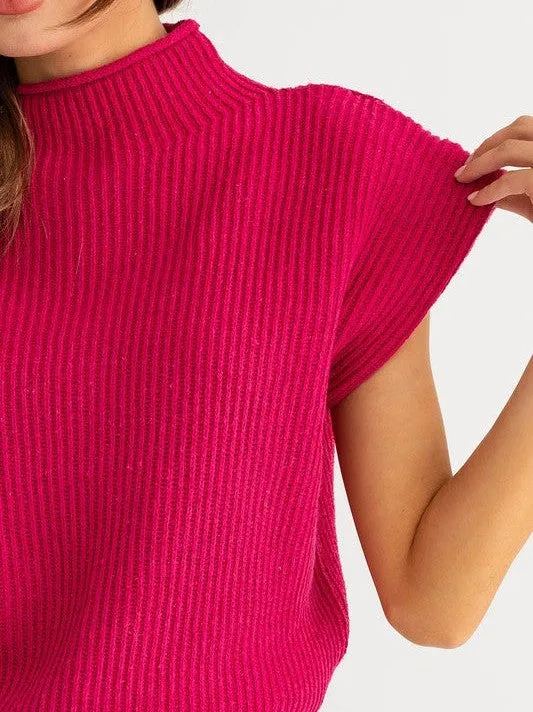 Style is a Choice Power Shoulder Oversized Sweater Vest with Turtle Neck