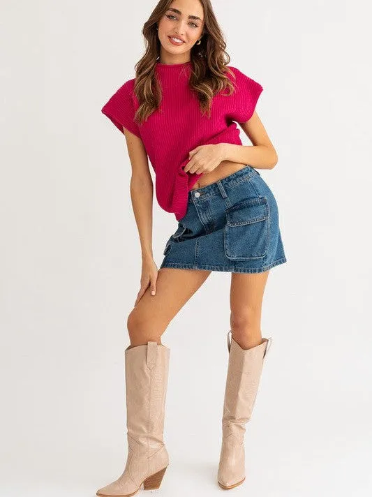 Style is a Choice Power Shoulder Oversized Sweater Vest with Turtle Neck