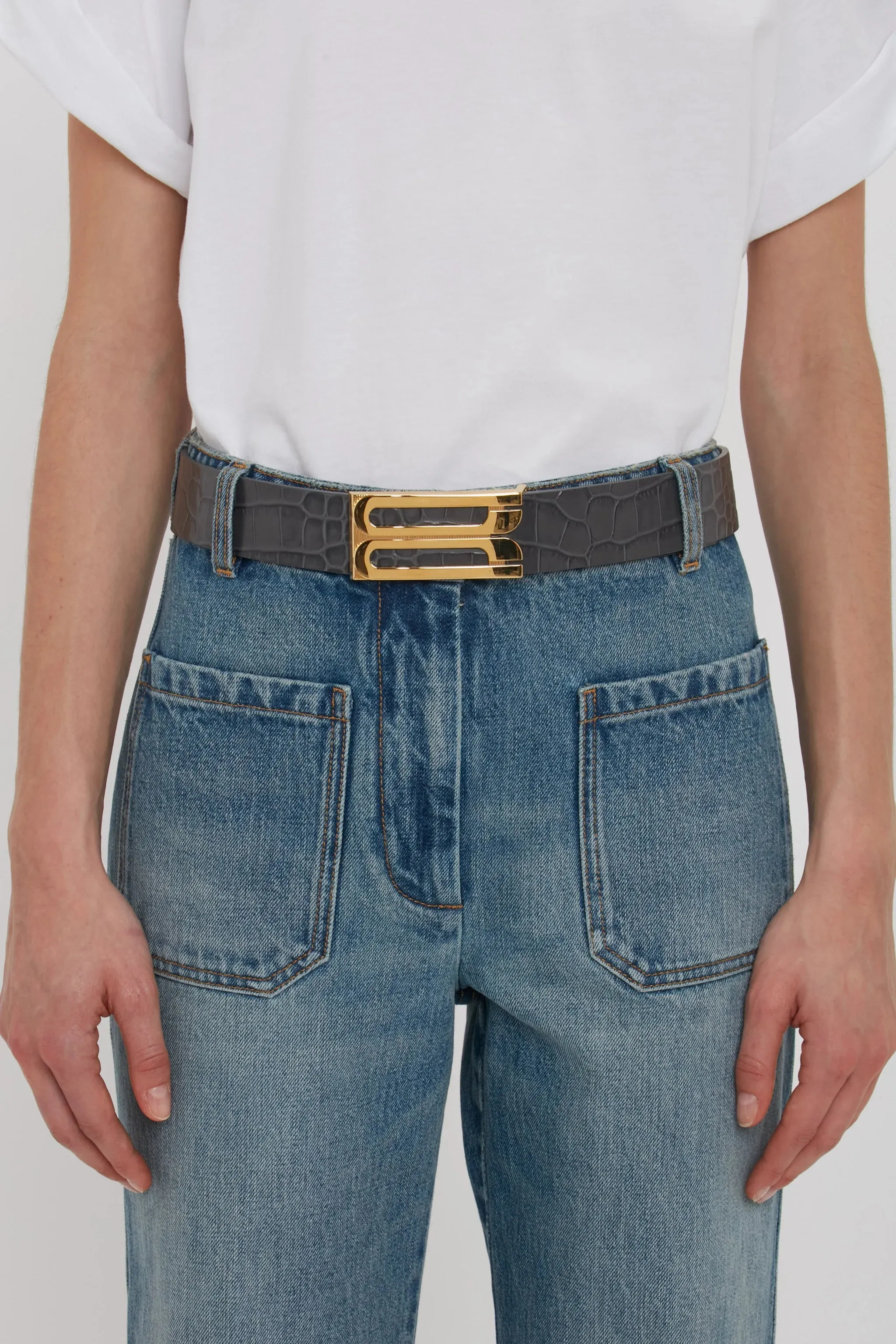 VICTORIA BECKHAM JUMBO BELT 3,8 CM CROCCO GREY