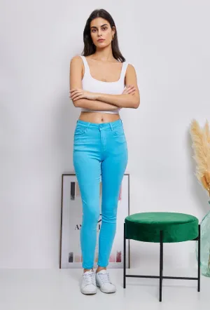Wholesale Cyan Push-Up Slim Color Trousers