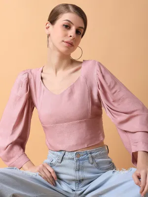 Women Solid Peach Blouson Top