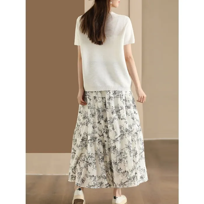 Women Summer Vintage Floral Cotton Loose Skirt BN1017