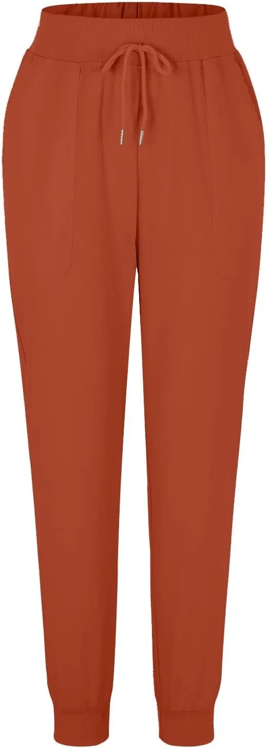 Women Tapered Linen Pants 2024 Summer Cotton Drawstring Elastic Waist Trousers Casual Baggy Comfy Solid Pants with Pockets