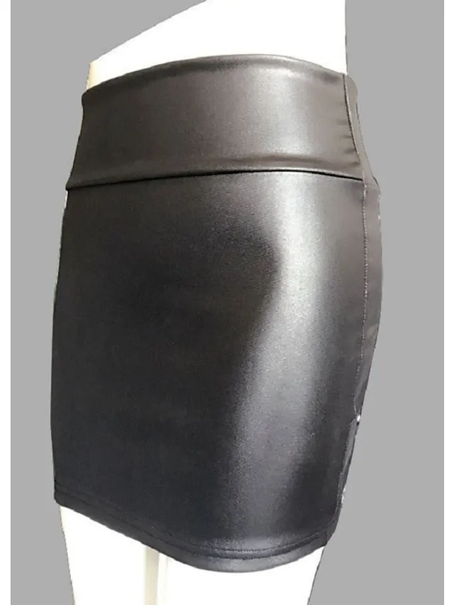 Women's Pencil Bodycon Work Skirts Mini PU Faux Leather Black Red Brown Skirts Spring High Waist Sexy Holiday Nightclub