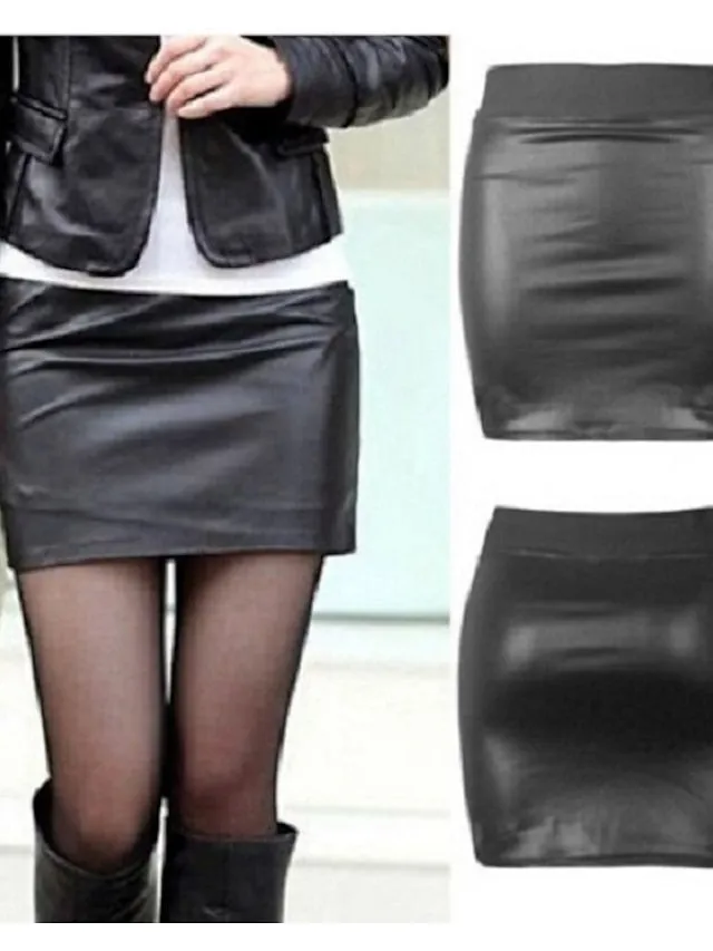 Women's Pencil Bodycon Work Skirts Mini PU Faux Leather Black Red Brown Skirts Spring High Waist Sexy Holiday Nightclub