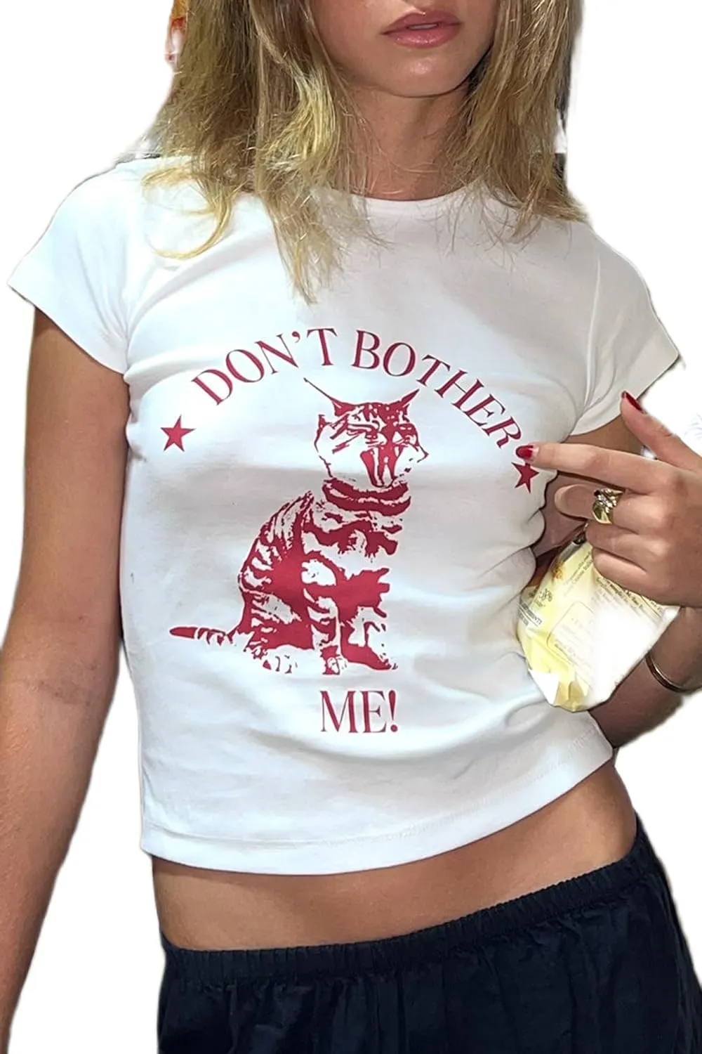 Y2k Womens Graphic Baby Tee Slim Fit Short Sleeve Crop Tops Funny Letter Animal Print Shirts 90s 2000s Streetwear